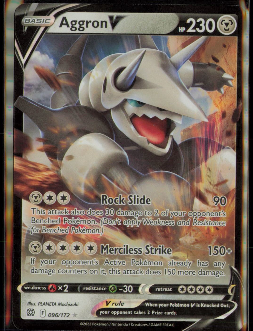 AGGRON V 096/172 HOLO V RARE BRILLIANT STARS POKEMON NM