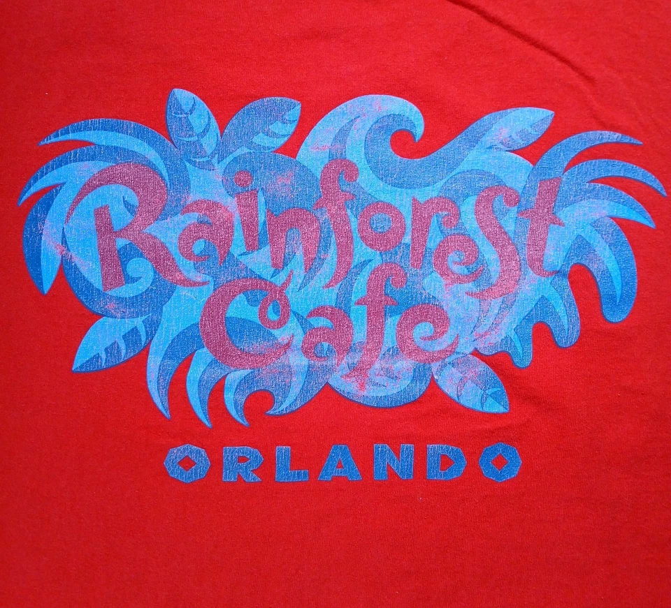 Camiseta De Colección Rainforest Café 2XL Para Hombres Roja Orlando Florida Hecha en EE. UU. Cuello Redondo  Foto 2 de 4