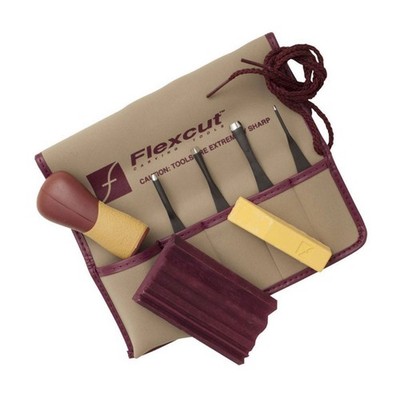 FLEXCUT SK130 5-Piece Printmaking Set - 4 Razor-Sharp Carving Blades&ABS Handle