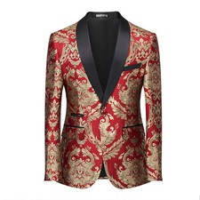 Men's Red Paisley Floral Blazer Formal Business Party Prom Tuxedo Wedding Suit