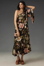 FARM RIO Anthropologie Surreal Flowers One-Shoulder Ruffle-Hem Maxi Dress S NWT