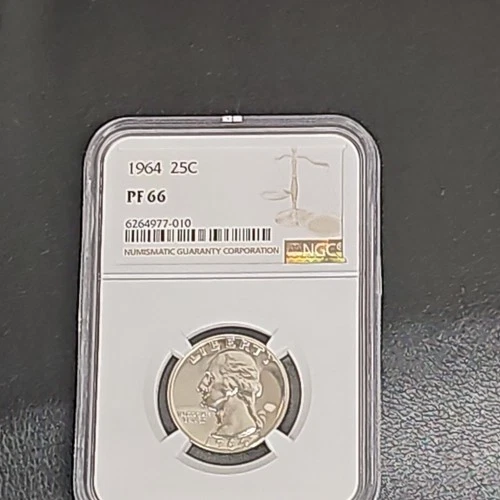 1964 NGC PF66 Washington Quarter 25C Proof Uncirculated Graded Coin 90% Silver.