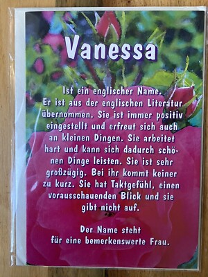 Glückwunschkarte Namenskarte Vanessa im Format 11,5 x 17cm mit Umschlag
