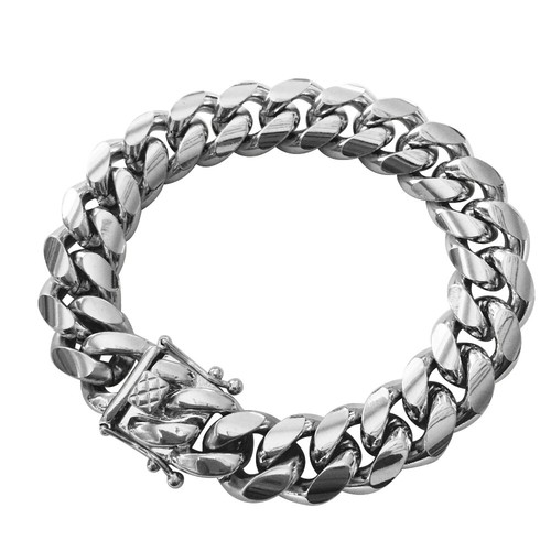 Men's Heavy Miami Cuban Link Chain & Bracelet Combo Set Silver Stainless Steel - Picture 10 of 11