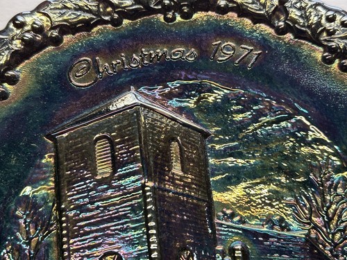 Fenton 1971 Christmas Old Brick Church Cobalt Carnival Plate - Picture 4 of 8