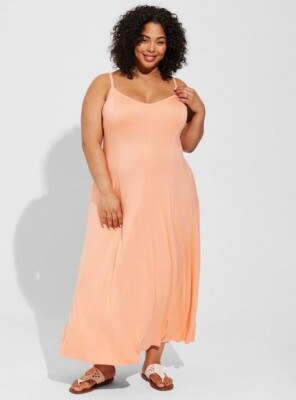 Torrid Peach Papaya Super Soft Maxi Jersey Trapeze Dress Size 1X