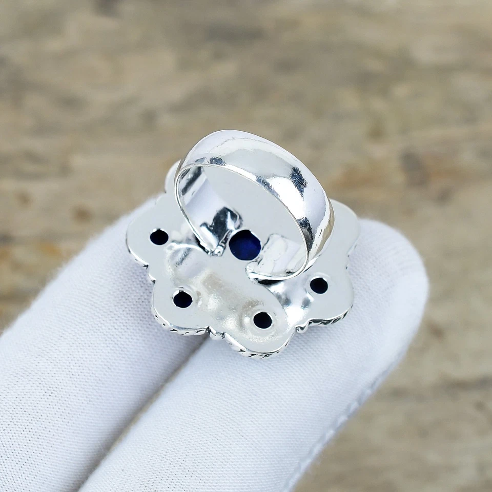Lapislazzuli Gemma Anello 925 Argento Sterling Floreale Per Della Mamma Day Gift - Immagine 4 di 4