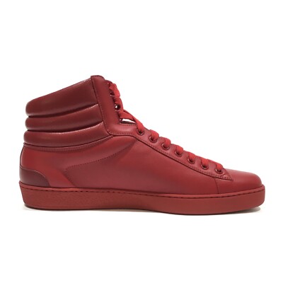 GUCCI ACE HIGHT-TOP INTERLOCKING G LEATHER SNEAKERS -RED -MEN'S US