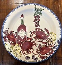 Tabasco TIKA Pottery 15.75” Round 1” Depth Platter With Crab Artwork