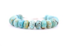Big Blue Green 13mm Arizona Turquoise Beaded Gemstone Bracelet w Lobster Clasp