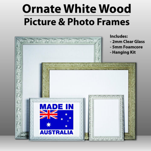 Wooden Ornate White, Classic white,  photo frame A0, A1, A2, A3, A4,  Clear Glas - Picture 1 of 9