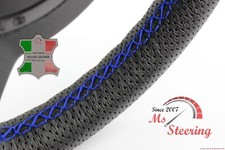 FOR LINCOLN MKZ 07-12 BLACK PERF LEATHER STEERING WHEEL COVER ROYAL BLUE DBL STI