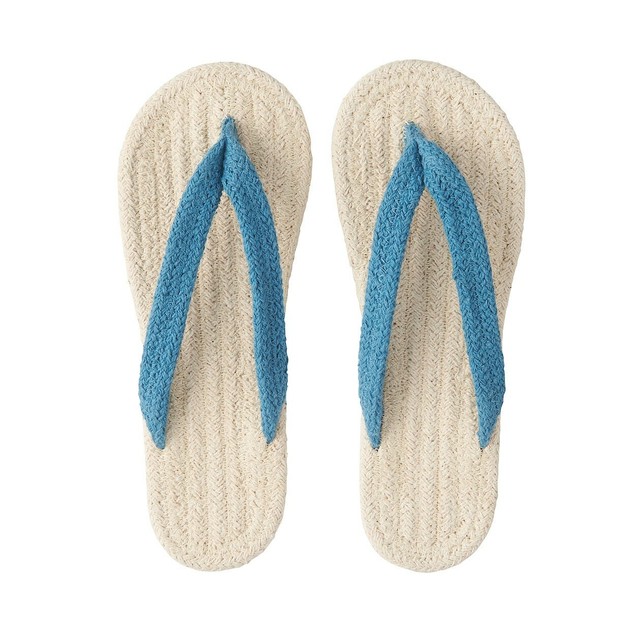 MUJI WASHABLE UNBLEACHED COTTON X BLUE INDOOR SANDALS SLIPPERS WITH