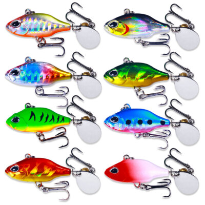 8PCS Metal VIB Spoon 5.2cm/8.8g Spinner Bait 3D Eyes Fishing Lures Bass Tackle