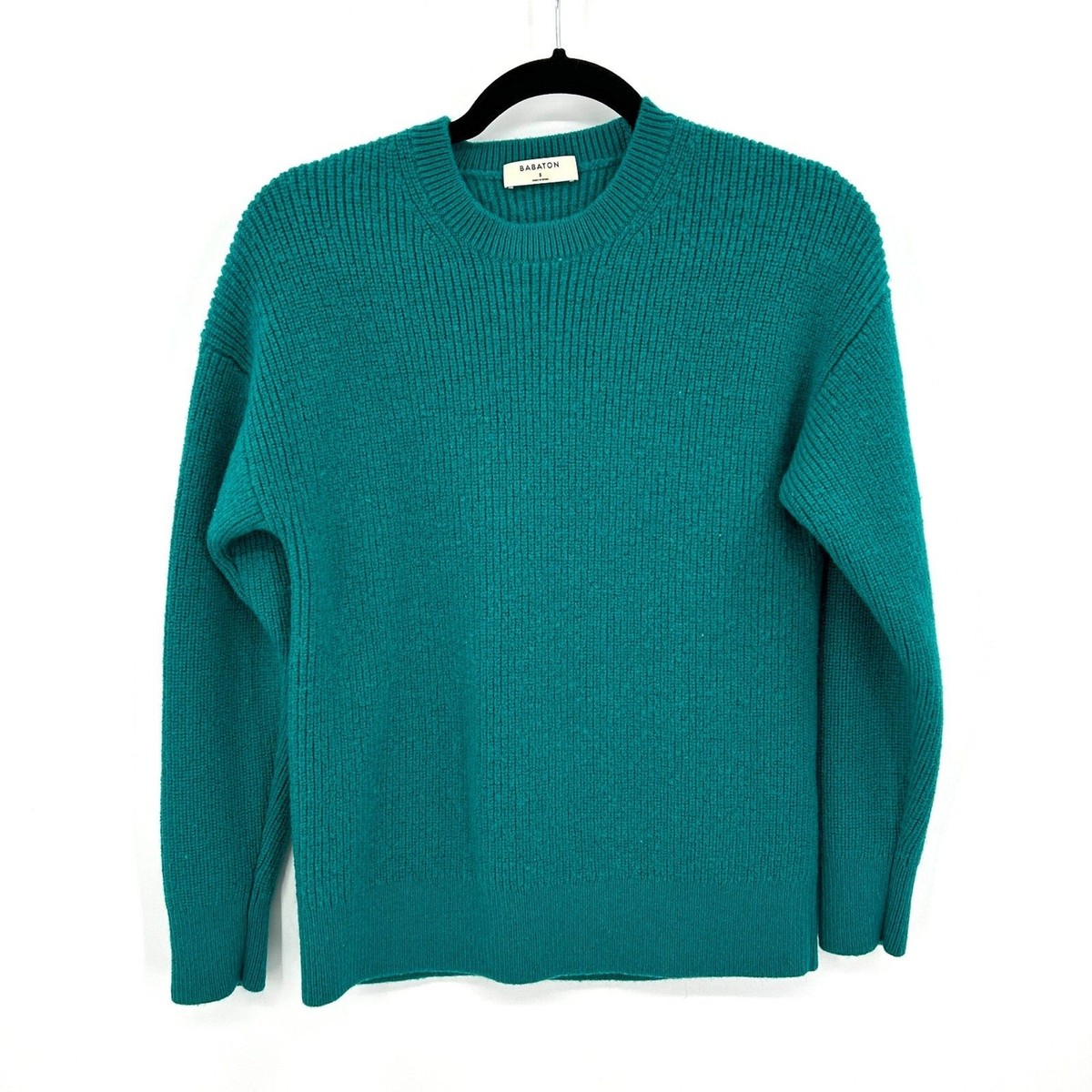 ARITZIA Babaton Teal Green 100% Merino Wool Ribbed Crew Neck Sweater Size  Small - Main Image