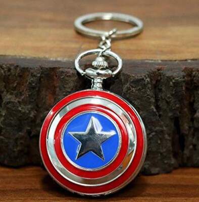 Captain America Glossy Finish Metal Shield Pocket Watch Keychain - Main Image