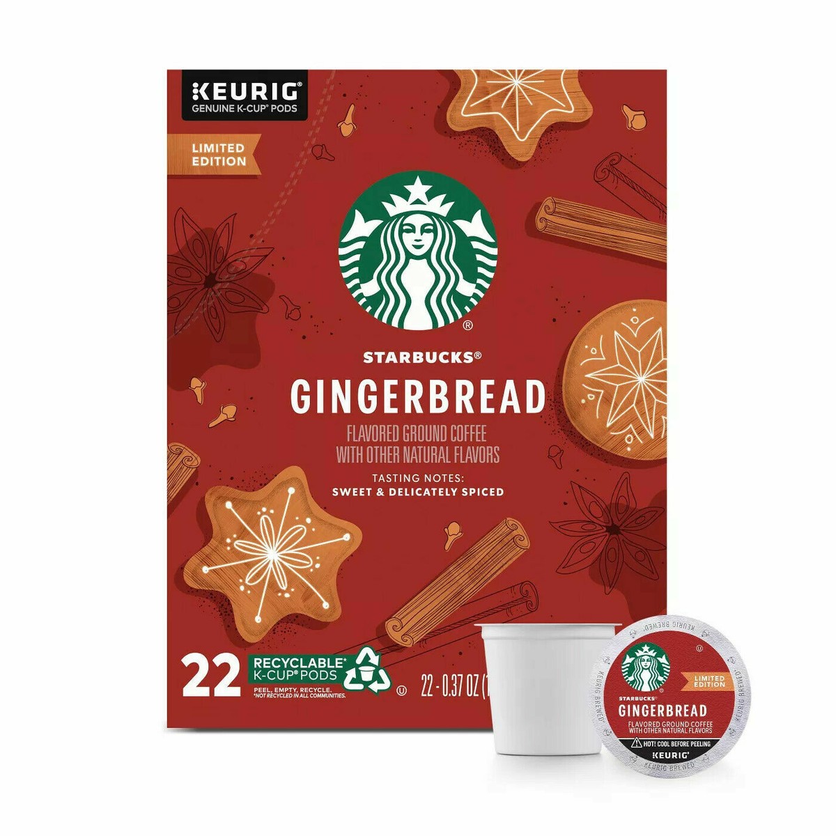 Lot NIB 22ct Kcup Starbucks Gingerbread Coffee Pod Cinnamon Brew