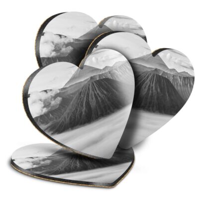 4x Herz MDF Untersetzer - BW - Mount Bromo Indonesien Volcano Mountain #40775