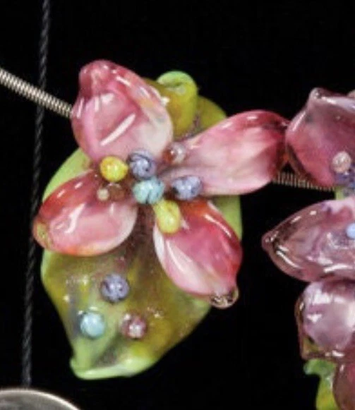 Hermosas cuentas colgantes de vidrio murano hortensias rosa púrpura Patsy Evins 3 Foto 4 de 4