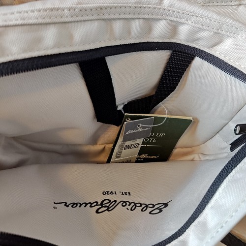 New Eddie Bauer Fold Up Tote Double Web Shoulder Straps One Size Beige Black - Picture 9 of 13