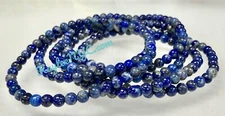 Wholesale Lot 6 Pcs Natural Lapis Lazuli 4mm 7.5” Crystal Stretch Bracelet