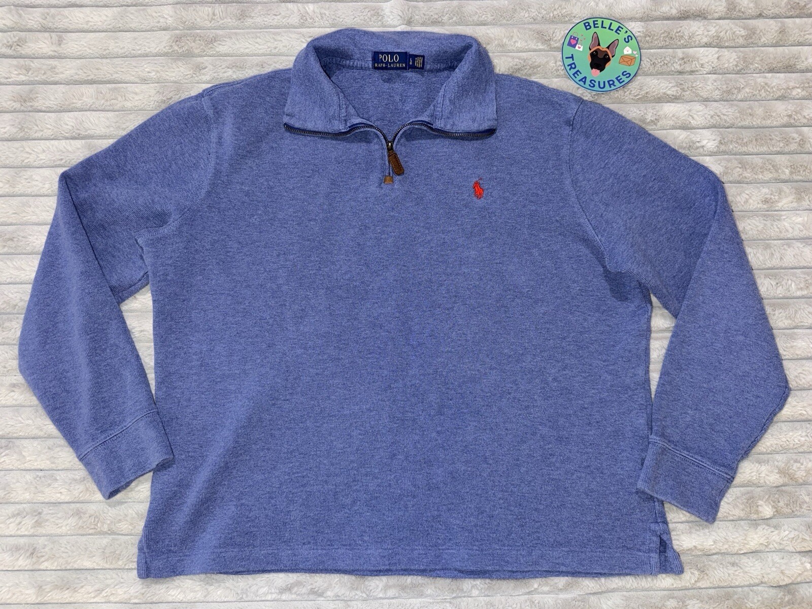 PONY Polo Ralph Lauren maglione uomo grande blu 1 4 zip a costine pullover giacca preppy
