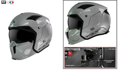 Casque Trial MT Streetfighter SV Uni Chrome Argent S - Écran Dark Transformable Mentonnière Amovible + Écran Miroir Supplémentaire