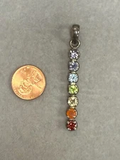 VTG Sterling Silver 925 Multicolor Rhinestone Seven Chakras Pendant Charm 4080