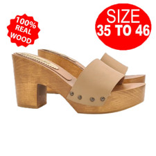 Clogs With Light Brown Leather Strap Heel 9 - From 35 To 46 - GL201 TORT