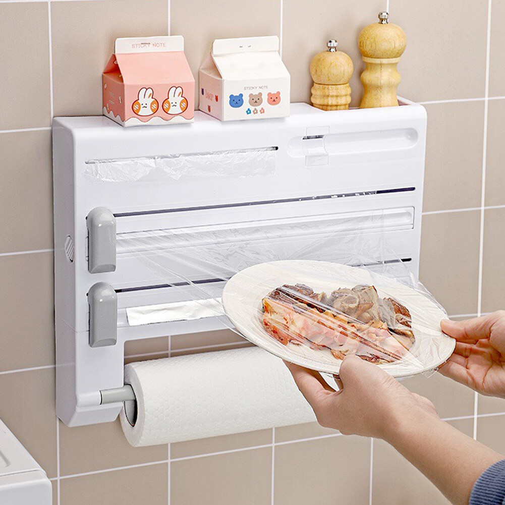 Kitchen Cling Film Tin Foil Dispenser Paper Towel Roll Rack Holder Wall