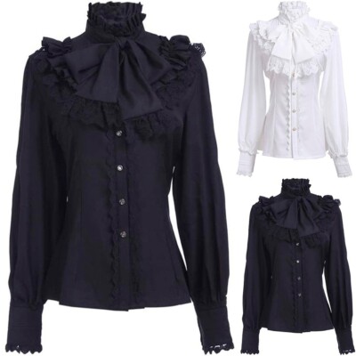 Einzigartige viktorianische Stil Damen Bluse Vintage Gothic Lolita Lotus Rüschen Top