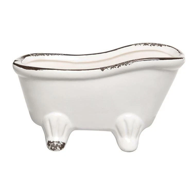 White Porcelain Petite French Country Claw Bathtub Flower Pot Planter/ Soap Dish - Image 3 of 4