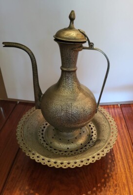 Antique Very Rare Copper Brazier Wash Basin and Pitcher Set
