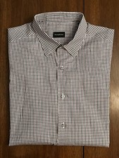 Ermenegildo Zegna Black & Red Check Cotton Long Sleeve Size Large Shirt ITALY
