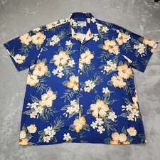 Vintage Paradise Found Hawaiian Shirt Mens Extra Large Blue Floral Camp Leisure