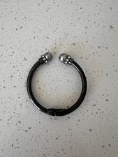 Gunmetal Tone Bracelet Open Cuff Black Crysta...
