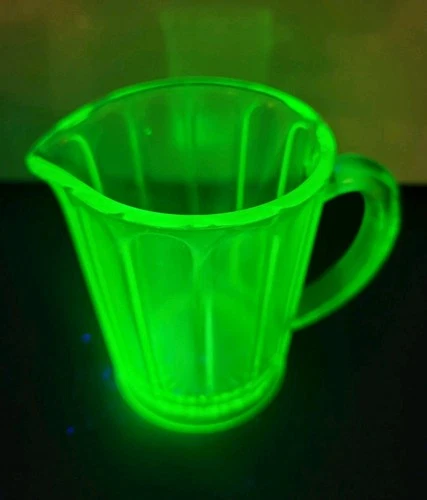 Vintage Uranium Hazel Atlas  Depression Glass Ribbon Vaseline Milk Pitcher 1930s