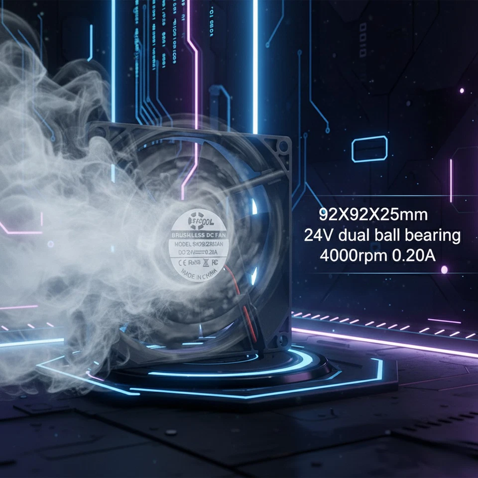 92mmX25mm Dual Ball Bearing DC Cooling Fan 12V/24V 3500-4000RPM 58CFM - Image 4 of 4