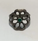 Vintage Native American Sterling Silver Turquoise Sandcast Ring Size 5.5