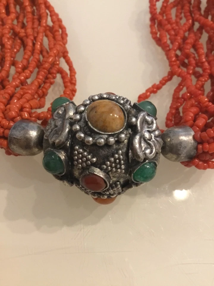 Wunderschöne Korallen Kette 50er 60er Jahre Glasperlen Schmuck Collie Vintage - Bild 2 von 4