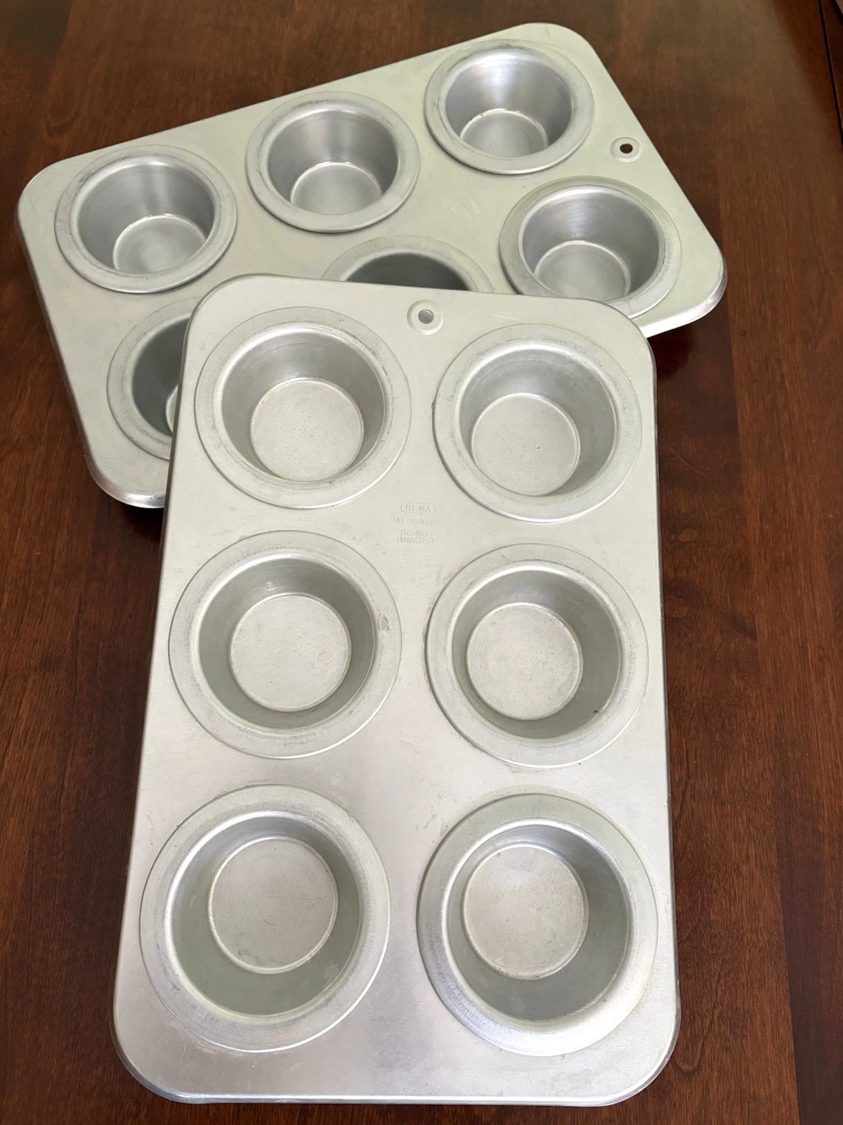 2 Vintage REMA Double-Wall Air Bake Muffin Pan 6 Cupcake Aluminum Pat # 4595120