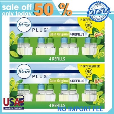 (2pack) Febreze Plug In Air Freshener Scented Oil Refill Gain, 4 Count
