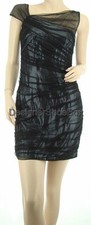 $375 CYNTHIA STEFFE Designer Graphite Black Mesh Sequins EVENING Dress US 4