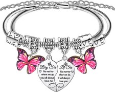 BESPMOSP 2PCs Big Sister Little Sister Heart Matching Charm Bracelet for Women S