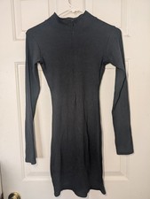 Uniqlo Womens 1/2 Zip Up Black Long Sleeves Bodycon Dress Skinny Dress