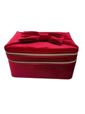 Estee Lauder Red Velvet Bow Train Case Makeup Cosmetic Travel Bag Gift NWOT