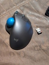 Logitech M570 Ergonomic Wireless Trackball Mouse Blue Ball w/USB Receiver Dongle