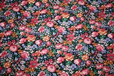 MASSED, BRIGHT MULTICOLORED FLORALS ON BLACK - 100 COTTON FABRIC