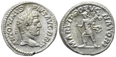 Caracalla AR Denarius AD 210-213 Mars Propugnator RIC 223 Roman Silver Coin