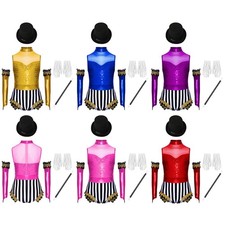 Girls Set Leotard Ringmaster Jumpsuit Outfits Stage Performance Circus Magician